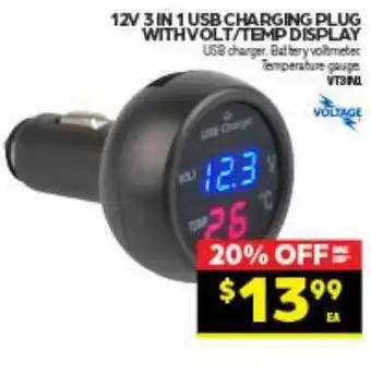 Autopro 12v 3 in 1 usb charging plug with volt temp display voltage offer