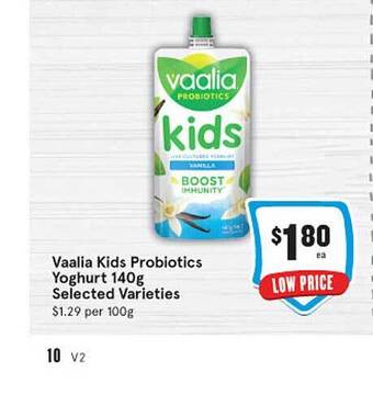 IGA Vaalia kids probiotics yoghurt offer