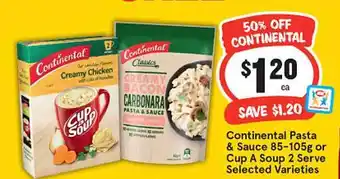 IGA Continental pasta & sauce or cup a soup 2 serve offer