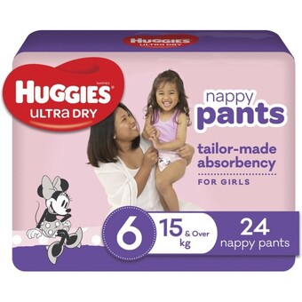 BIG W Huggies ultra dry nappy pants girls size 6 junior (15kg+) - 24 pack offer