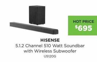 Bing Lee Hisense 5.1.2 channel 510 watt soundbar with wireless subwoofer offer