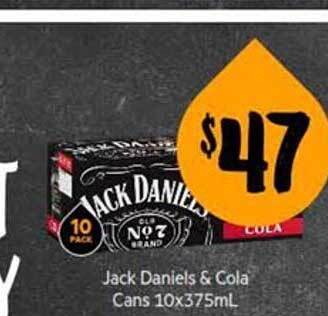 First Choice Liquor Jack daniels & cola cans 10x375ml offer