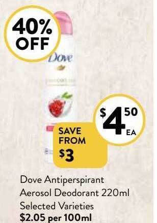 Foodworks Dove antiperspirant aerosol deodorant 220ml offer