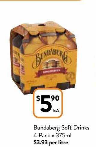 Bundaberg soft drinks 4 pack x 375ml