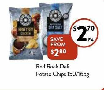 Foodworks Red rock deli potato chips 150-165g offer