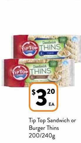 Foodworks Tip top sandwich or burger thins 200-240g offer