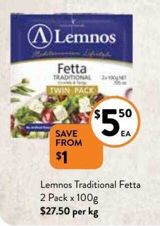 Foodworks Lemnos traditional fetta 2 pack x 100g offer