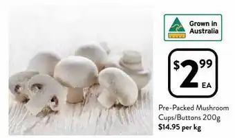 Foodworks Pre-packed mushroom cups-buttons 200g offer
