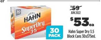 Liquorland Hahn super dry 3.5 block cans 30x375ml offer