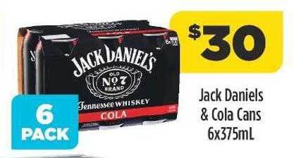 Liquorland Jack daniels & cola cans 6x375ml offer
