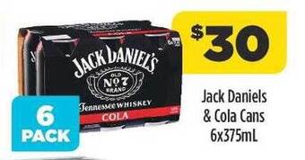 Liquorland Jack daniels & cola cans 6x375ml offer