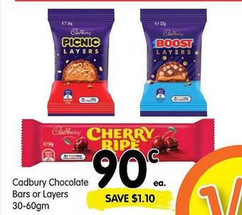 Spar Cadbury chocolate bars or layers 30-60gm offer