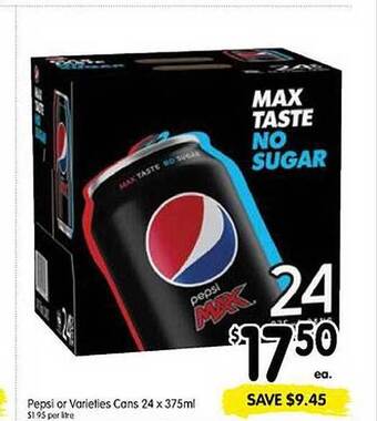 Spar Pepsi or varieties cans 24 x 375ml offer