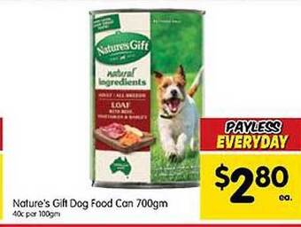 Spar Nature's gift dog food can 700gm offer