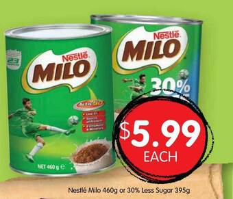 Spudshed Nestlé milo 460g or 30% less sugar 395g offer