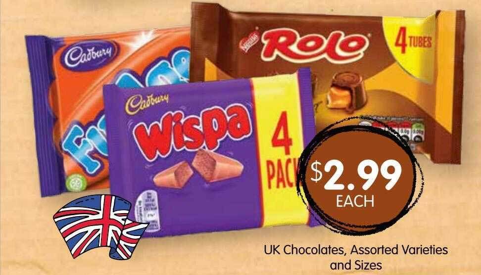 Uk chocolates, assorted varieties and sizes offer at Spudshed