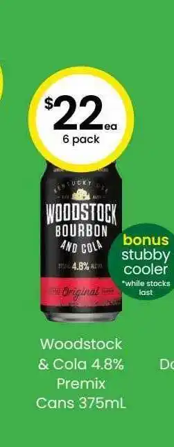 The Bottle O Woodstock & cola 4.8% premix cans offer