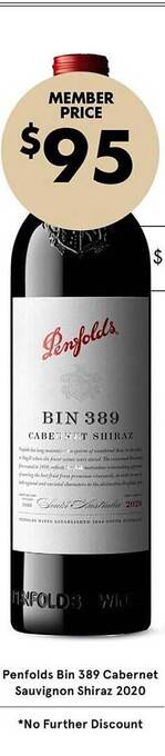 Vintage Cellars Penfolds bin 389 cabernet sauvignon shiraz 2020 offer