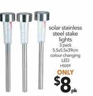 Cheap as Chips Solar stainless steel stake lights offer