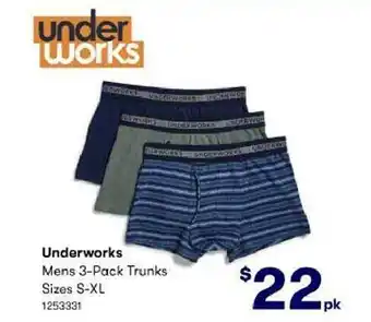 BIG W Underworks mens 3-pack trunks offer