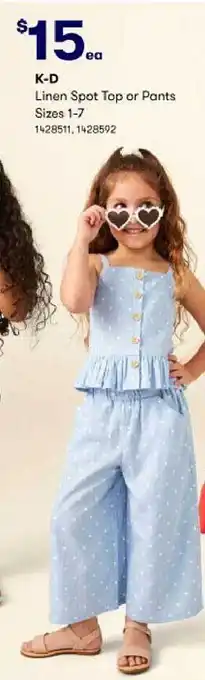 BIG W K-d linen spot top or pants offer