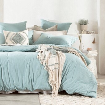 Pillow Talk Stonewashed cotton dusty aqua quilt cover set by habitat offer