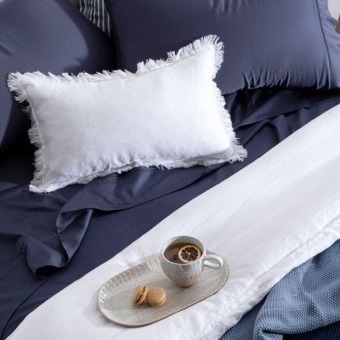 Pillow Talk Sahara linen fringed oblong cushion by m.u.s.e. offer