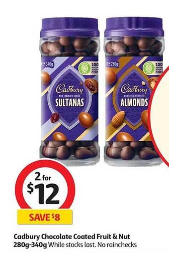 Coles Cadbury chocolate coated fruit & nut 280g-340g offer