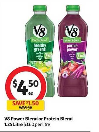 Coles V8 power blend or protein blend 1.25 litre offer