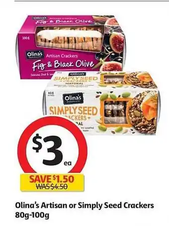 Coles Olina's artisan or simple seed crackers 80g-100g offer