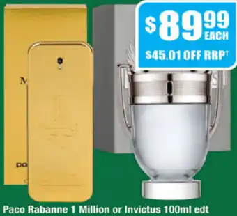 Chemist Warehouse Paco Rabanne 1 Million or Invictus 100ml offer
