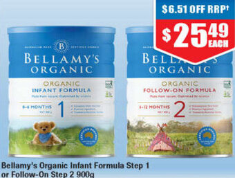Bellamy's Organic Infant Formula Step 1 or Follow-On Step 2 900g
