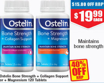 Chemist Warehouse Ostelin Bone Strength + Collagen Support Or + Magnesium 120 Tablets offer