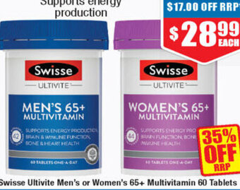 Chemist Warehouse Swisse Ultivite Men's or Women's 65+Multivitamin 60 Tablets offer
