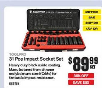 SuperCheap Auto Toolpro 31 pce impact socket set offer