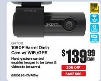 SuperCheap Auto Gator 1080p barrel dash cam w wifi gps offer