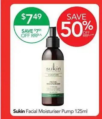 Sukin facial moisturiser pump 125ml