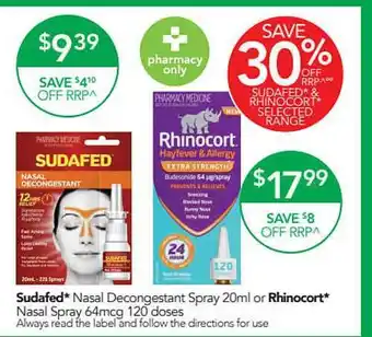 Sudafed nasal decongestant spray or rhinocort nasal spray 64mcg