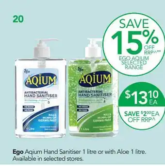 Ego aqium hand sanitiser 1 litre or with aloe 1 lire