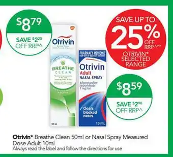 Terry White Otrivin breathe clean 50ml or nasal spray measured dose adult offer