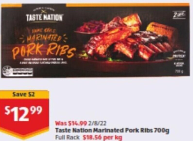 Taste Nation Marinated Pork Ribs 700g offer at ALDI