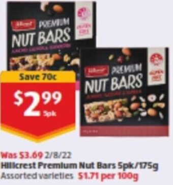 ALDI Hillcrest Premium Nut Bars 5pk/175g offer