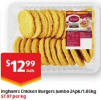 Ingham's Chicken Burgers Jumbo 24pk/1.65Kg