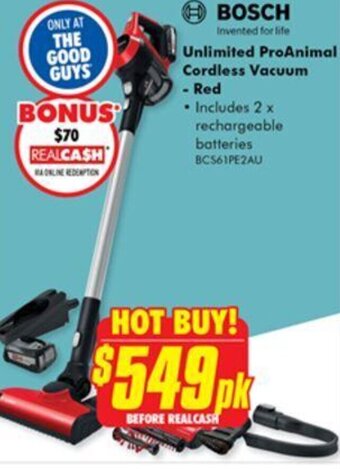 The Good Guys Unlimited ProAnimal Cordless Vacuum - Red offer