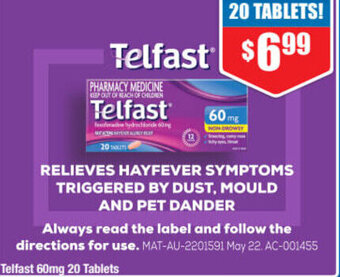Chemist Warehouse Telfast 60mg 20 Tablets offer