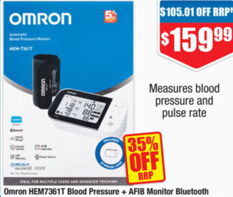 Chemist Warehouse Omron HEM7361T Blood Pressure + AFIB Monitor Bluetooth offer
