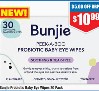Chemist Warehouse Bunjie Probiotic Baby Eye Wipes 30 Pack offer