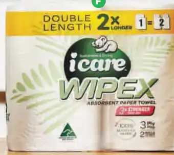 Icare Paper Towel Double Length 120 Sheets Pk 2