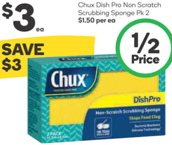 Woolworths Chux Dish Pro Non Scratch Scrubbing Sponge Pk 2 offer
