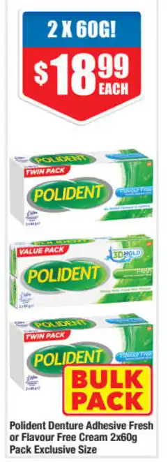 Chemist Warehouse Polident Denture Adhesive Fresh or Flavour Free Cream 2x60g offer